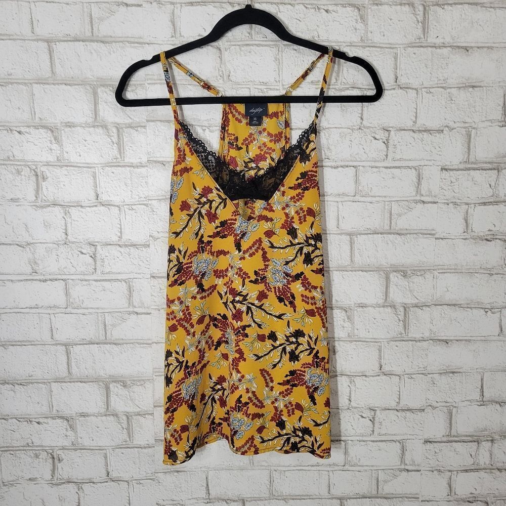 Daytrip printed black lace tank top